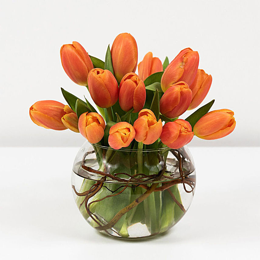 Beautiful Orange Tulips Fish Bowl