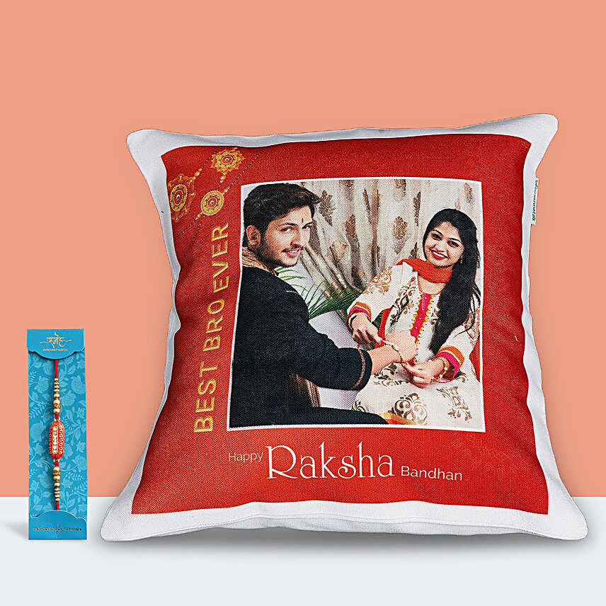 Designer Rakhi Best Bro Ever Cushion:Rakhi With Personalised Gifts to UAE