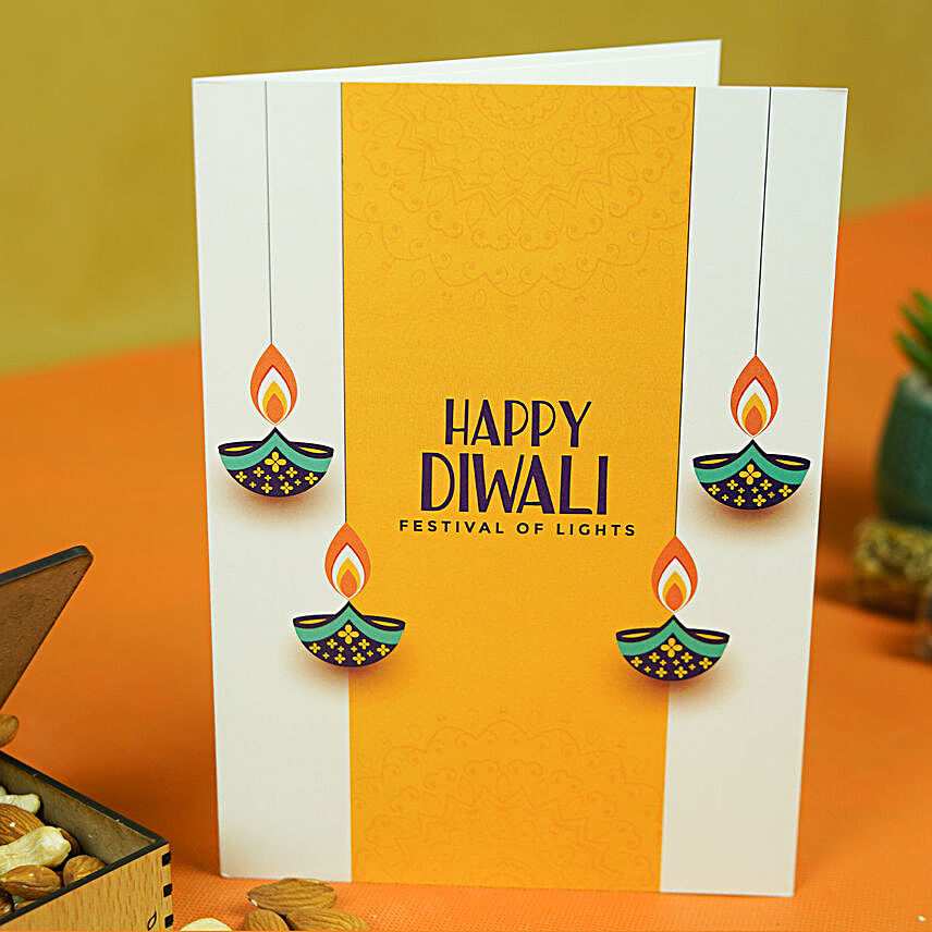 Diwali Wooden Dry Fruit Box n Greeting Card