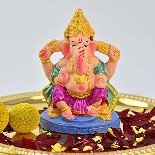 Lord Ganesha Idol Orange uae Gift Lord Ganesha Idol Orange Ferns N