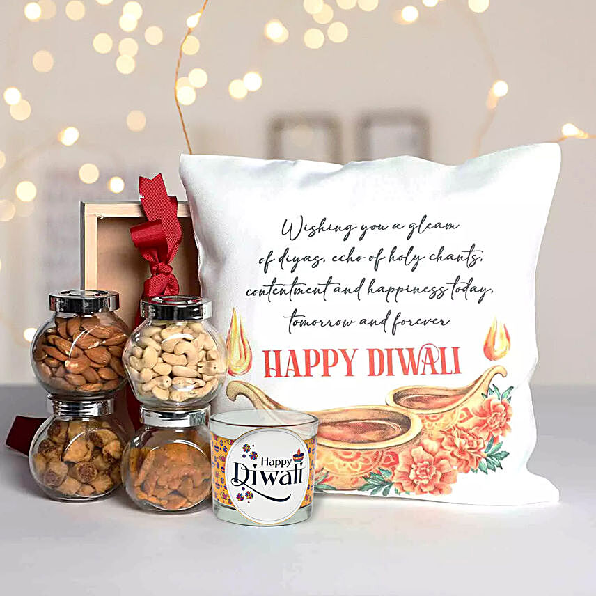 Diwali Gifts Hamper With Printed Cushion:Diwali Gift Hampers to UAE