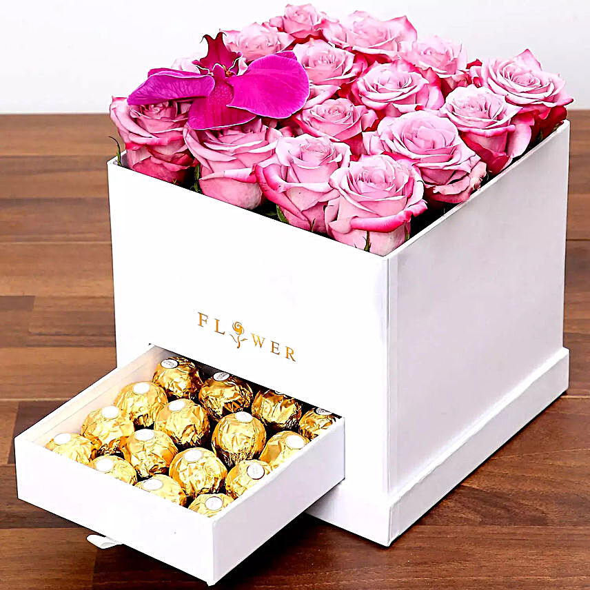 Hues Of Purple and Chocolates:Flowers and Chocolates Delivery in UAE