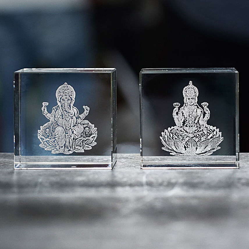 Crystal Engraved Laxmi Ganesha Idol