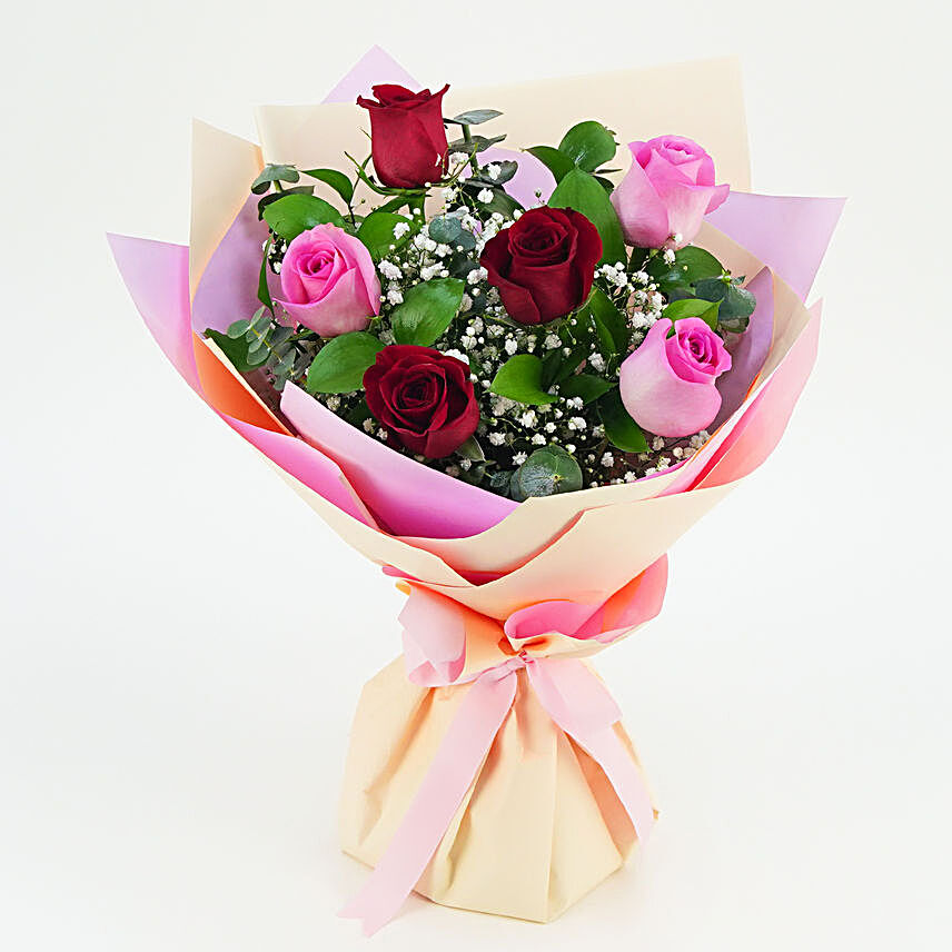 3 Pink n 3 Red Roses:Send Valentines Day Flowers to UAE