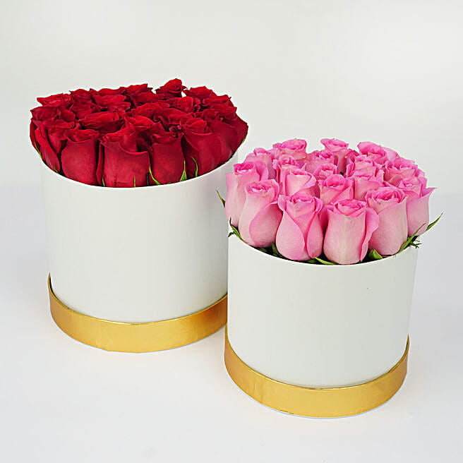 Red and Pink Roses Allure in Round Boxes uae Gift Red and Pink Roses