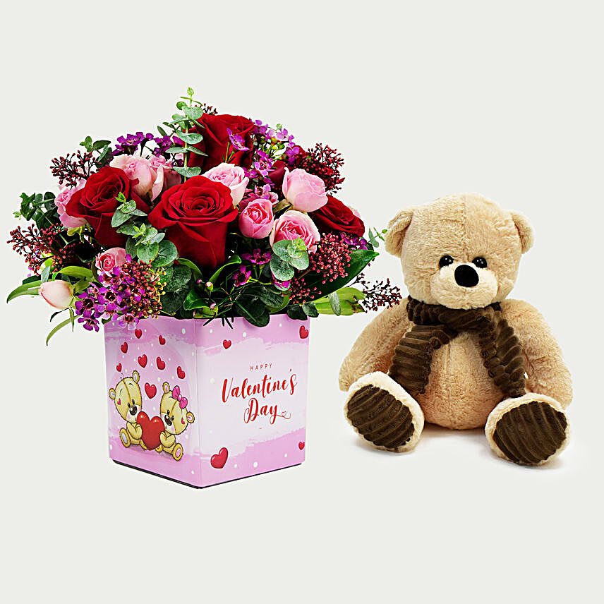 Floral Cuddle For My Valentine With Teddy