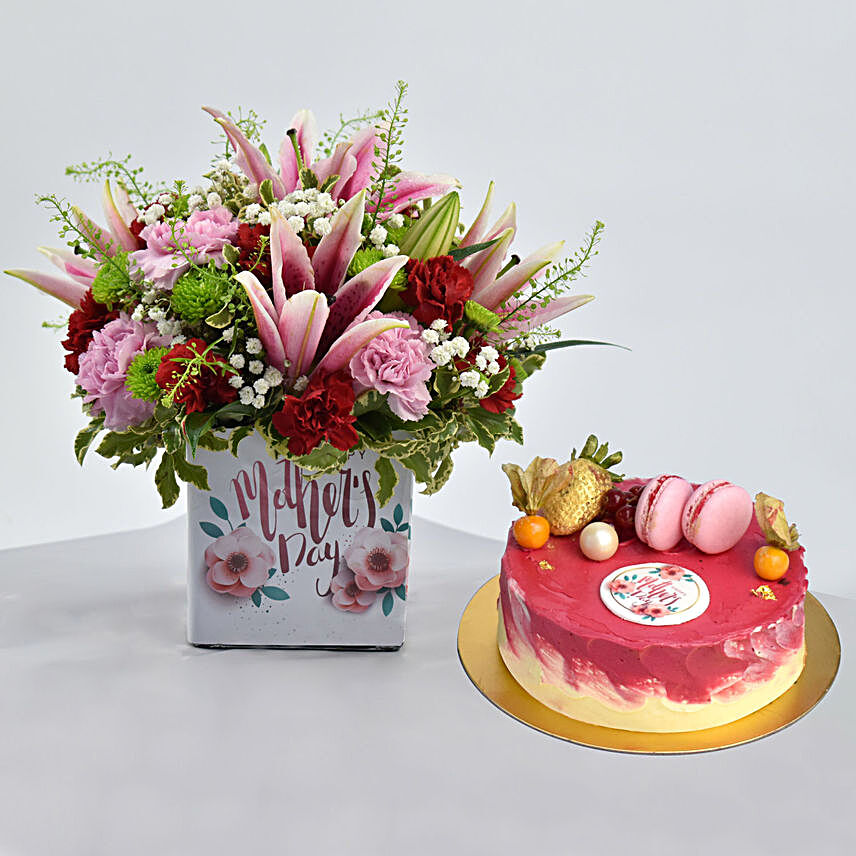 Mothers Day Flowers With Redvelvet Cake