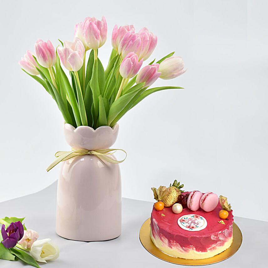 Tulips With Mother Day Cake