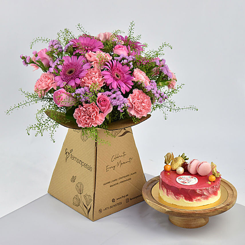 Mix Flowers Beauty Bunch With Cake