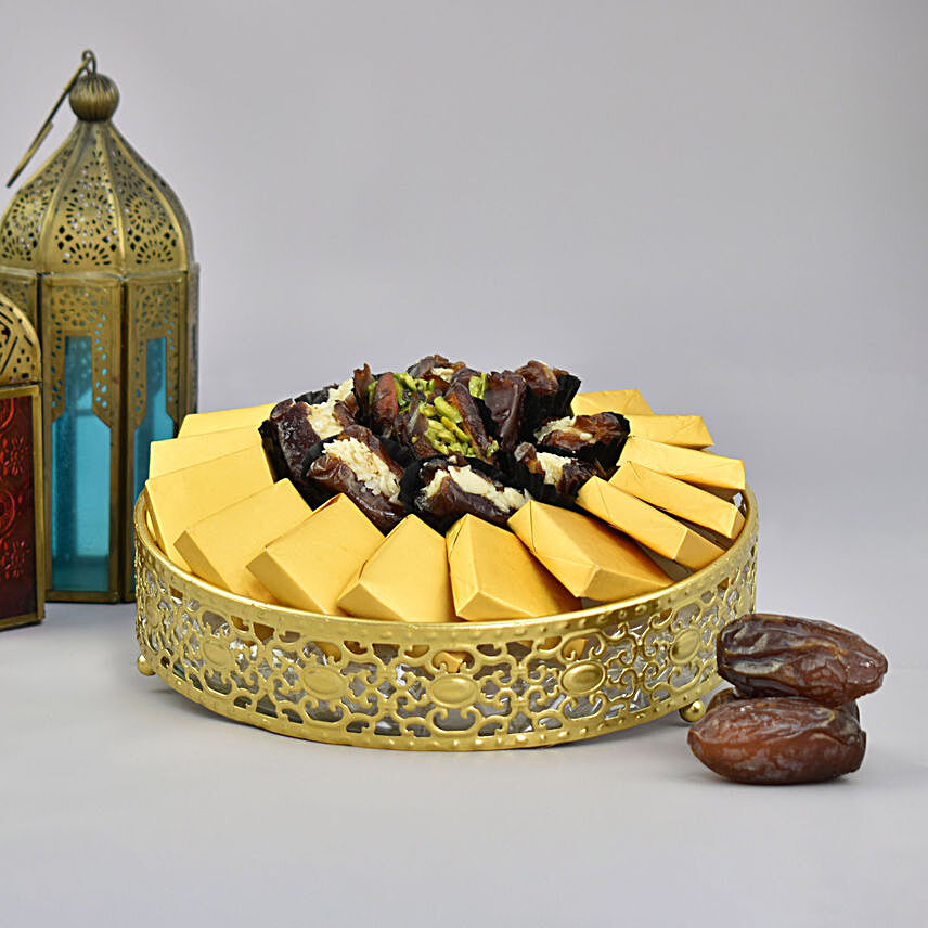 Round Tray of Stuffed Dates and Chocolates