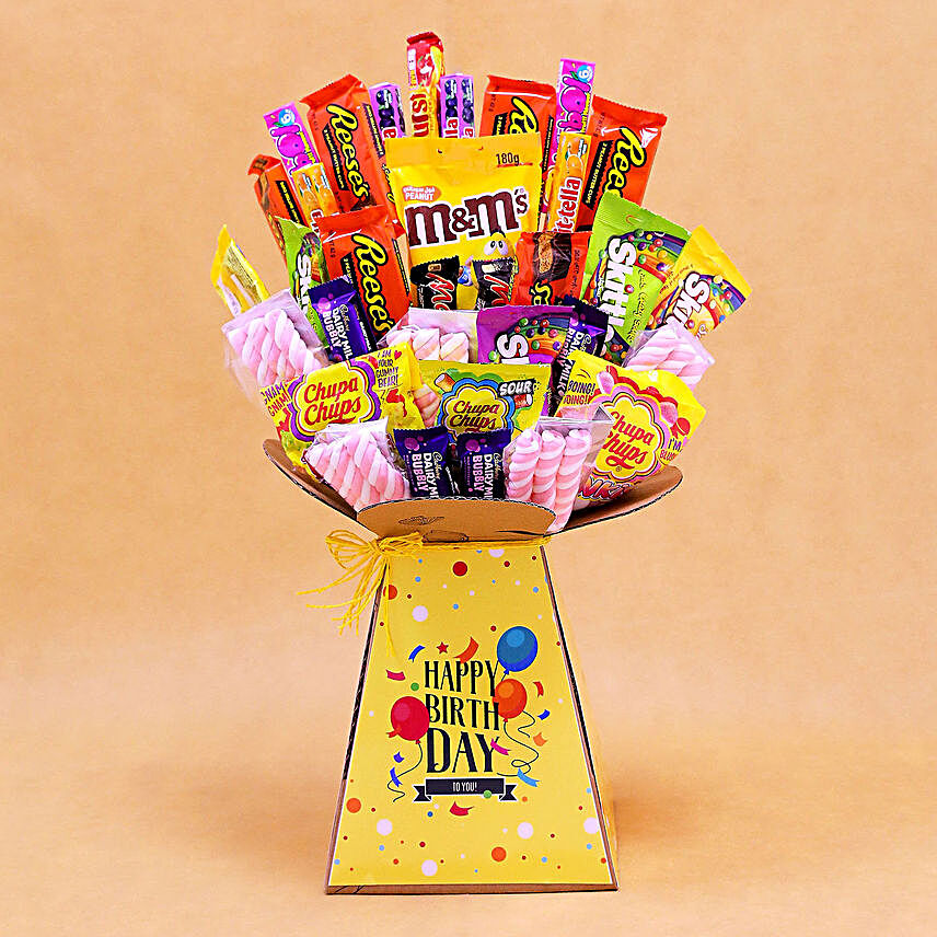 Colorful Birthday Wishes Treats Box:Birthday Gift Hampers to UAE