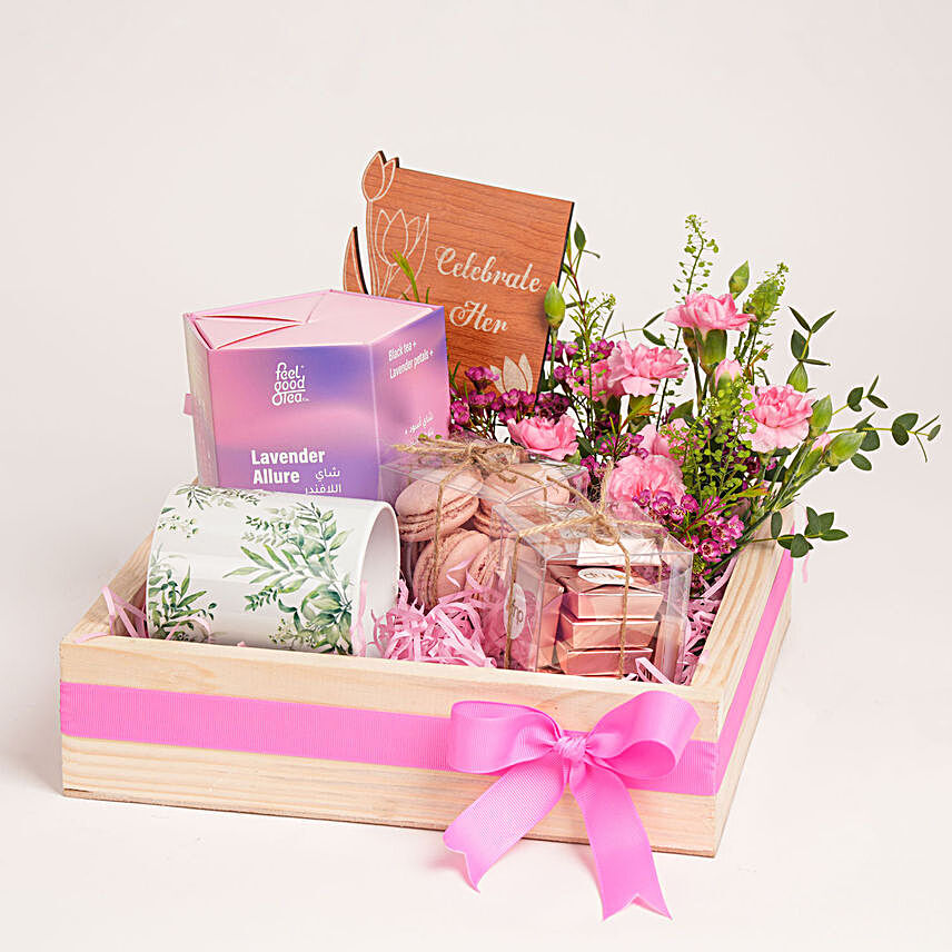 Celebrate Her Pink Gift Tray:Dubai Gift Basket Delivery