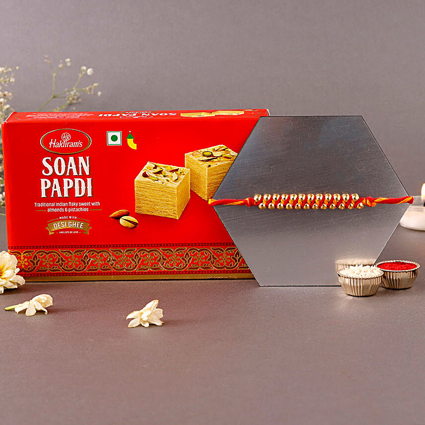 Sneh Gold Mauli Rakhi with 500 Grams Soan papdi
