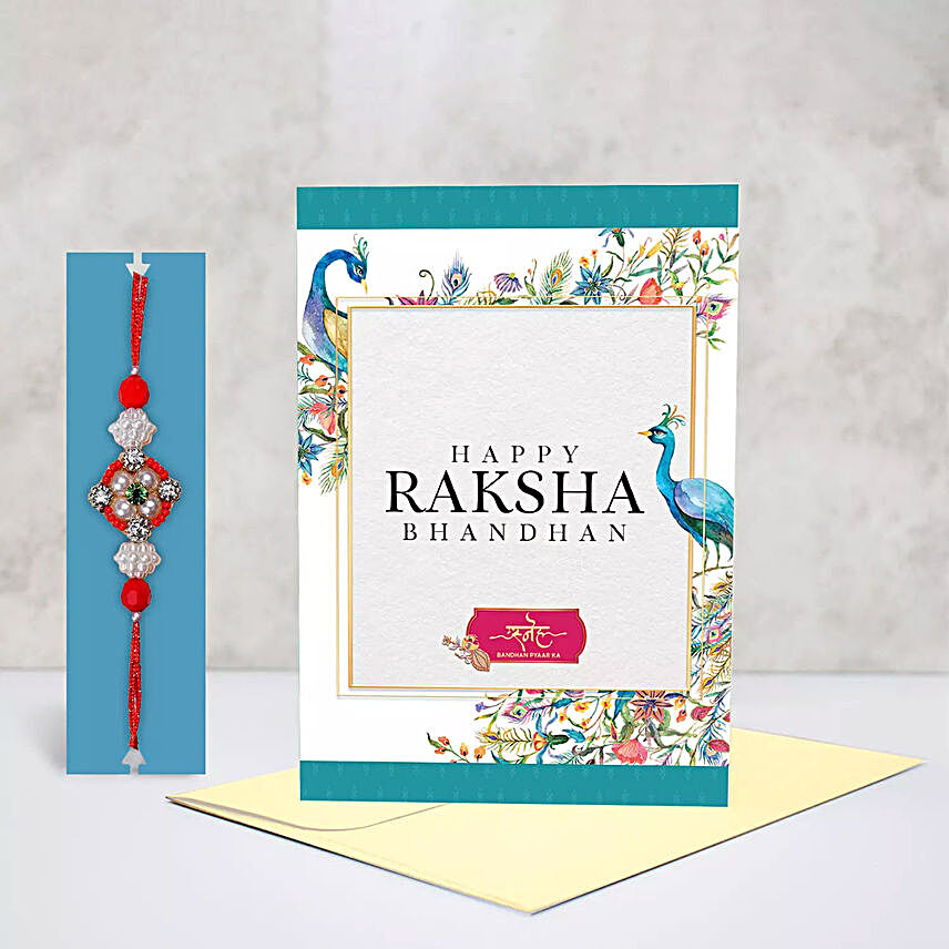 Ethnic Rakhi With Greeting Card:Single Rakhi to UAE