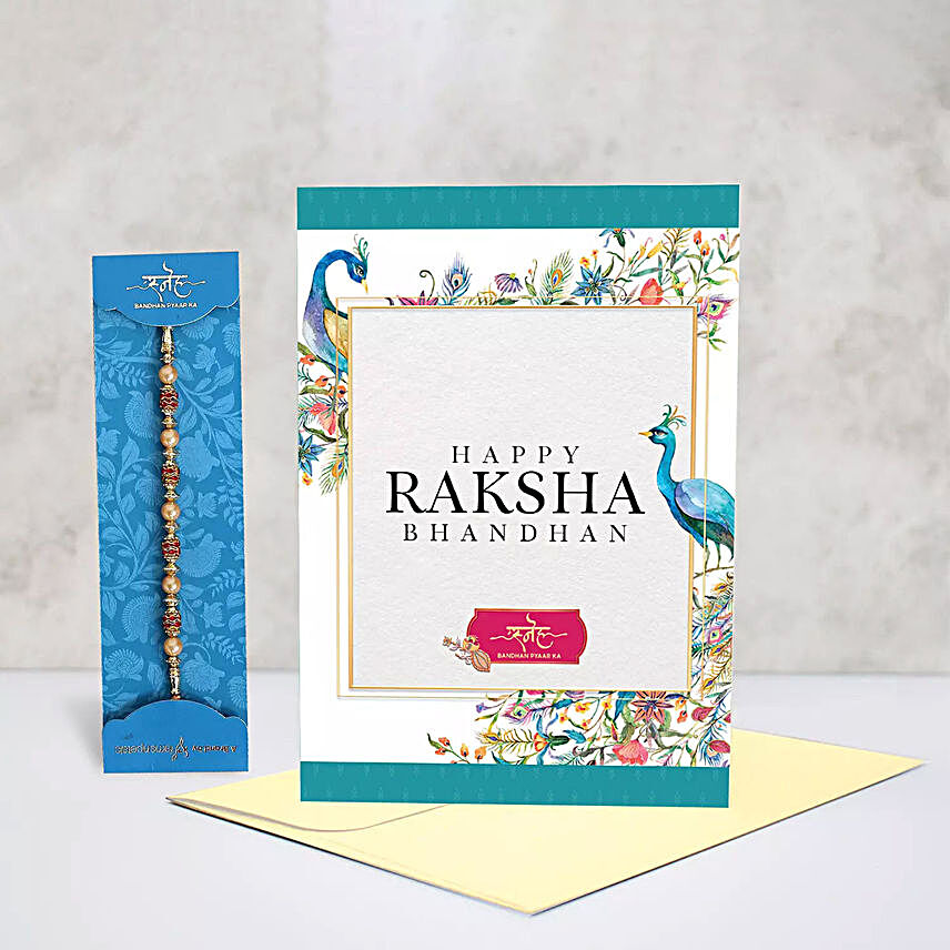 One Pearl Mauli Rakhi With Greeting Card:Rakhi Combos to UAE