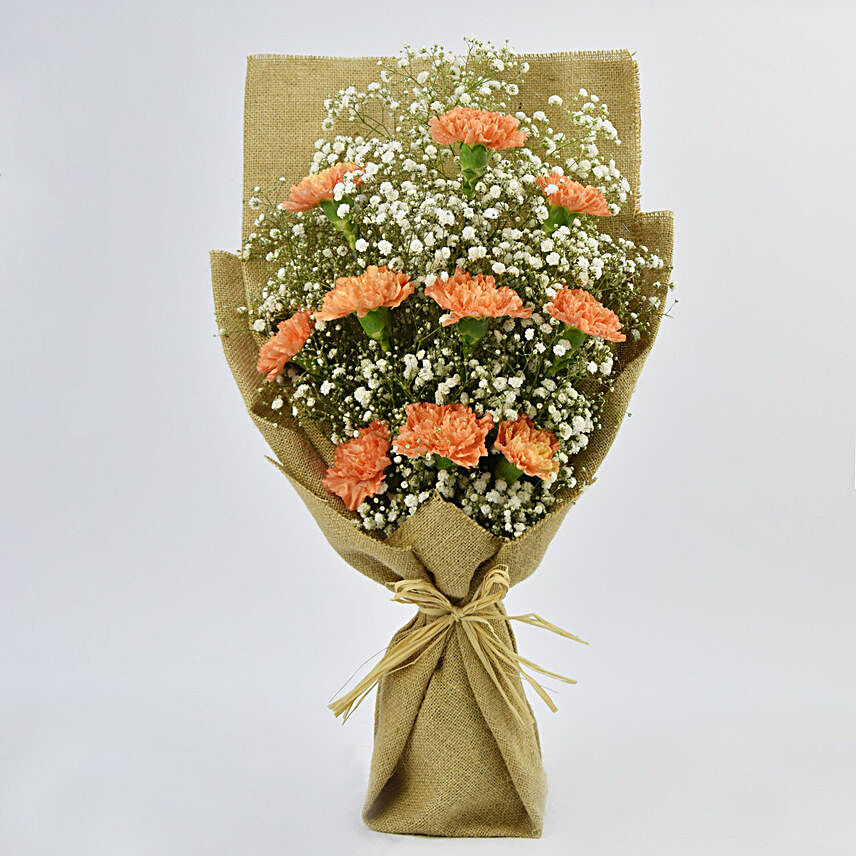 Lovely Orange Carnations Bouquet:Flowers to UAE