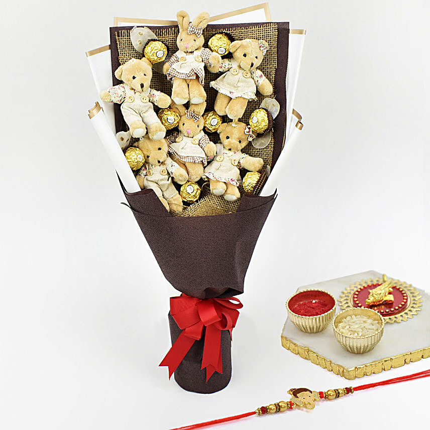 Teddy Chocolate Bouquet With Rakhi:Kids Rakhi to UAE