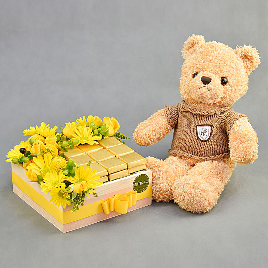 Flowers and Chocolates Joy with Teddy bear:Flowers and Teddy Bears to UAE