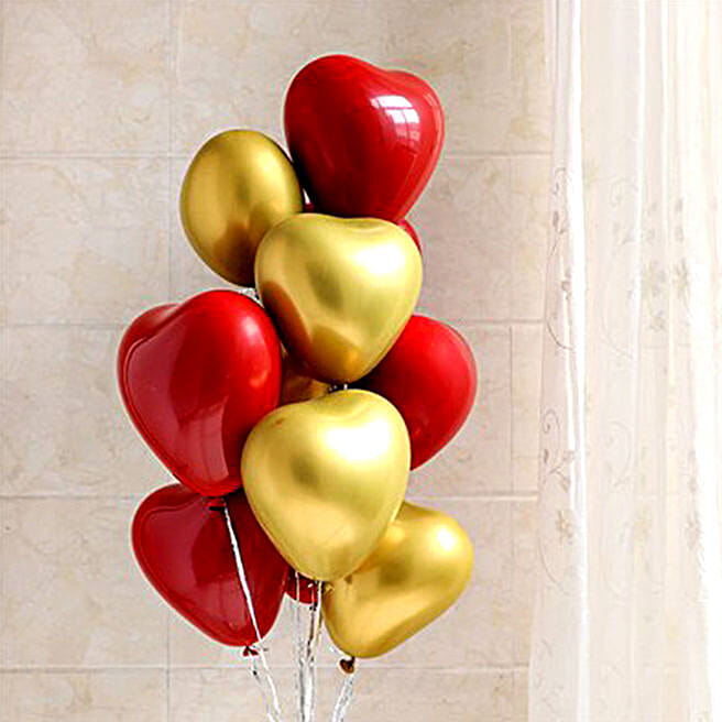 Red and Gold Heart Shaped Chrome Balloons uae Gift Red and Gold Heart Shaped Chrome Balloons FNP