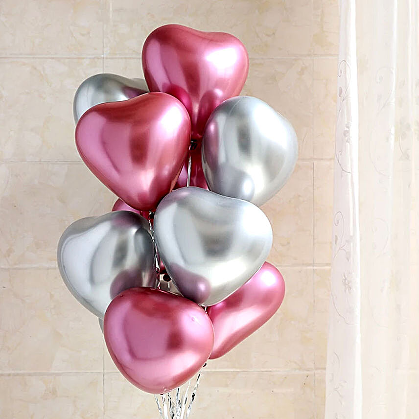 Sliver and Pink Heart Shaped Chrome Balloons:Anniversary Gifts  to UAE