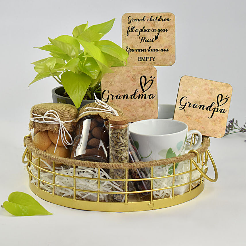 Cookies Tea and Plant Hamper For Grandparents