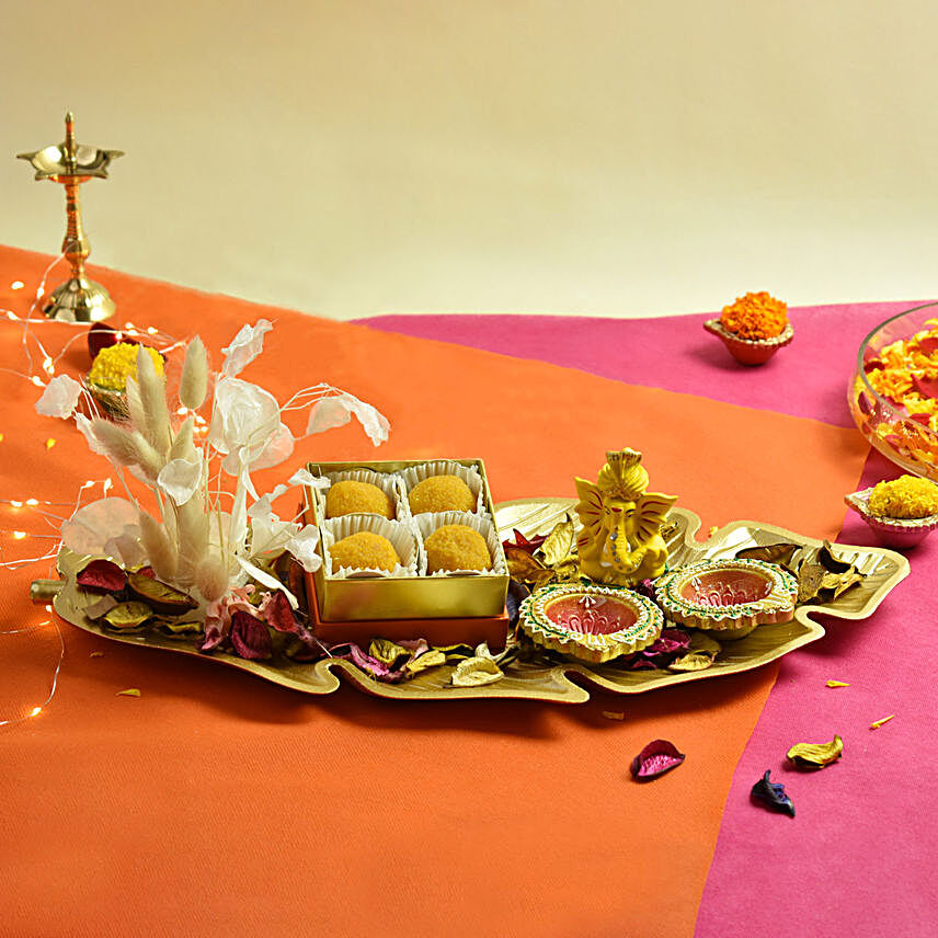 Sweets Ganesha and Diyas Platter