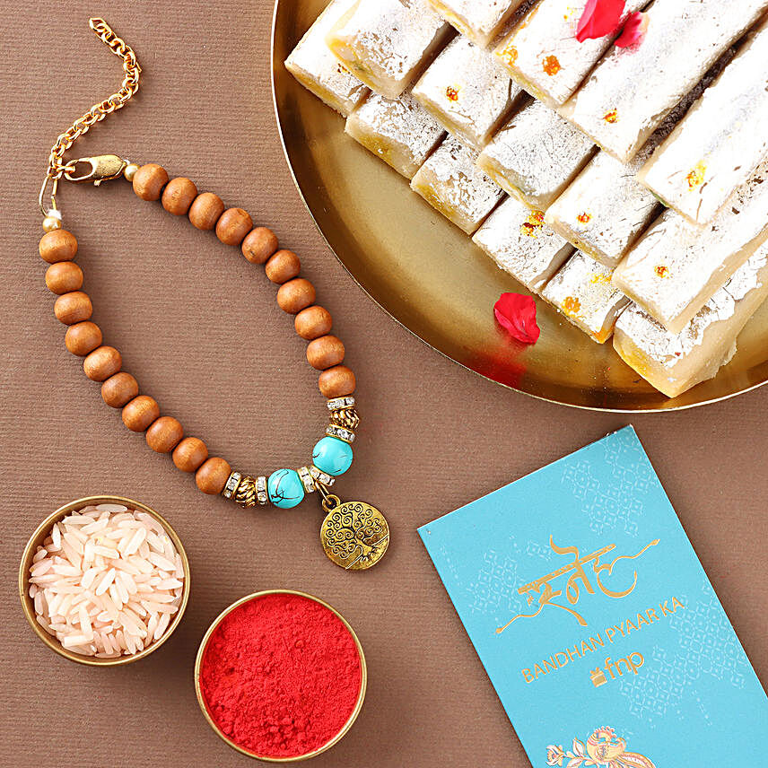 Sneh Tree Of Life Beads Rakhi & Kaju Roll