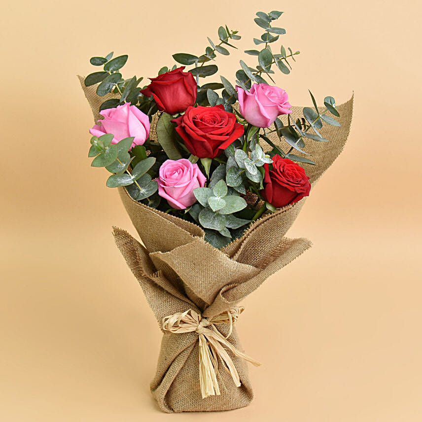 3 Pink 3 Red Roses Valentine Bouquet