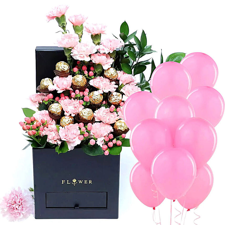 Affairs of Hearts Arrangement With 10 Pink Balloons