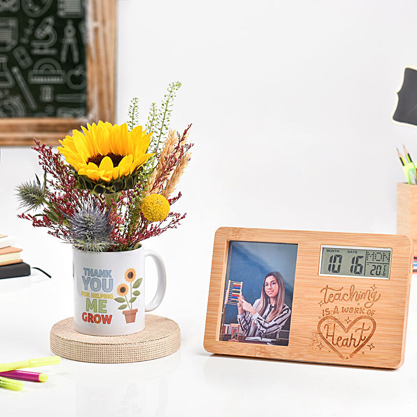 Flower And Personalised Clock For Teacher