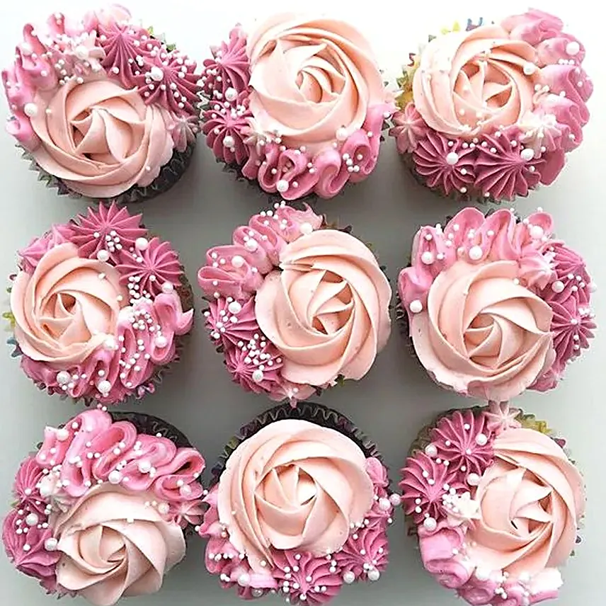 Rosy Delight Designer Vanilla Cupcakes Set Of 6