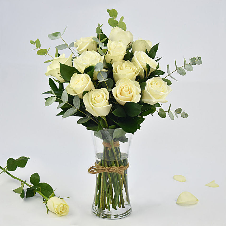 Vase Of Elegant 12 White Roses