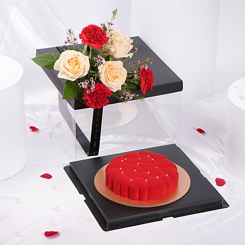 Heartfelt Bliss Cake And Flowers Box