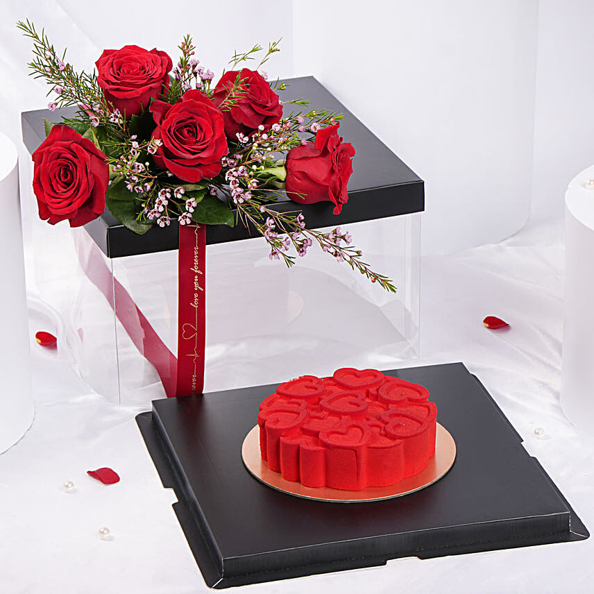 Red Roses And Cake Box
