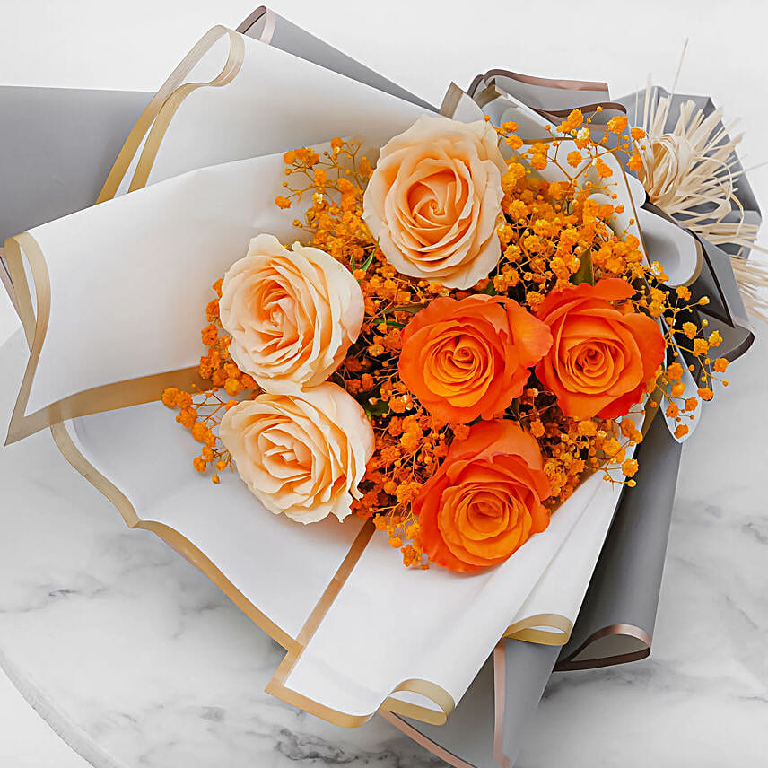 Orange and Peach Roses Bouquet