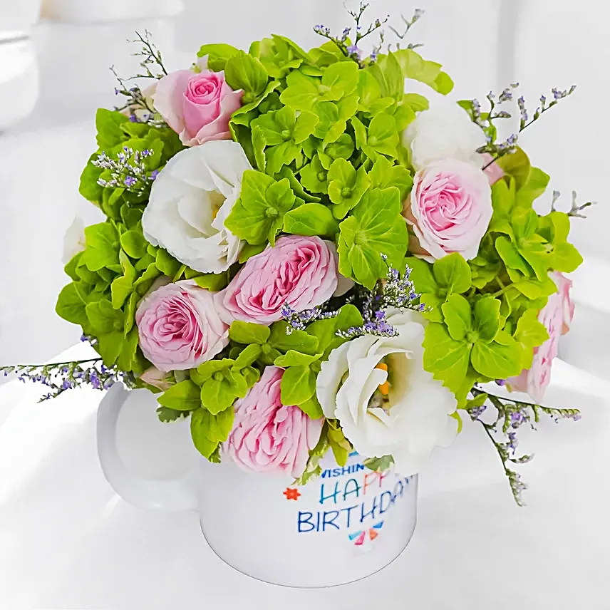 Birthday Wishes Floral Mug Arrangement