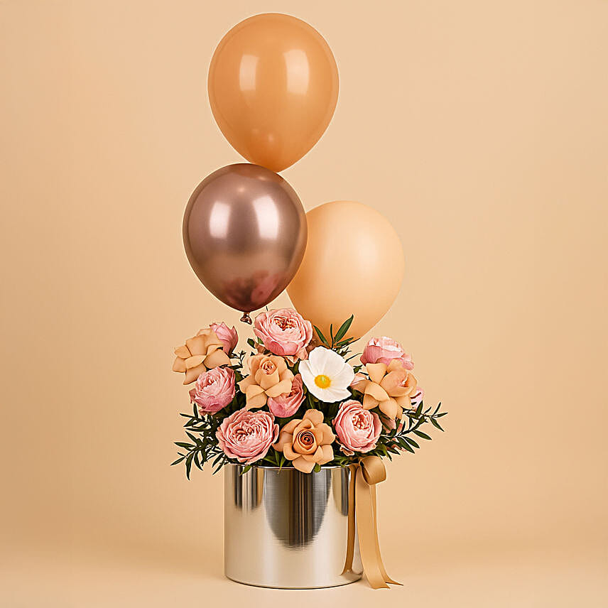 Flowers And Balloons in Silver Box