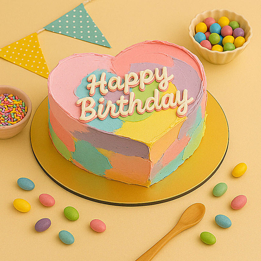 Colorful Heart Shaped Birthday Cake