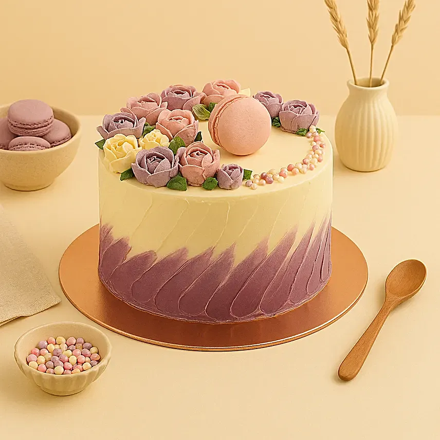Flowers and Macaroon Chocolate Cake