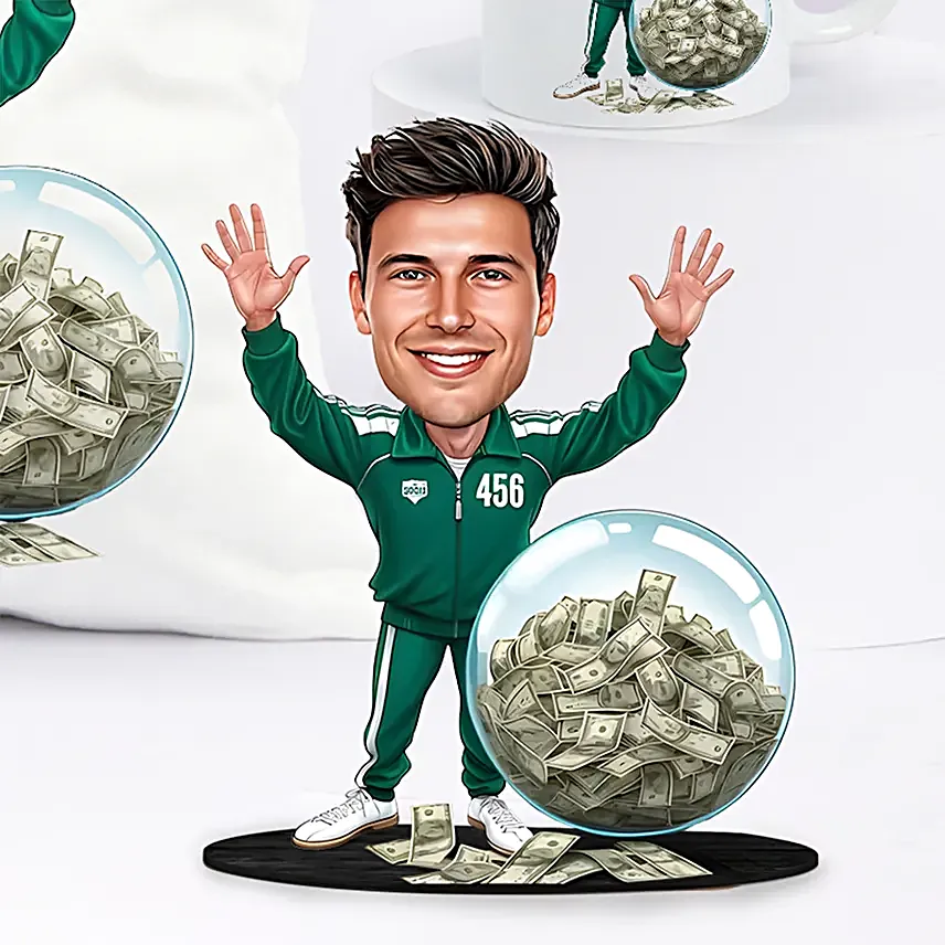 Personalised Caricature Style Green Tracksuit No 456 Gift Set