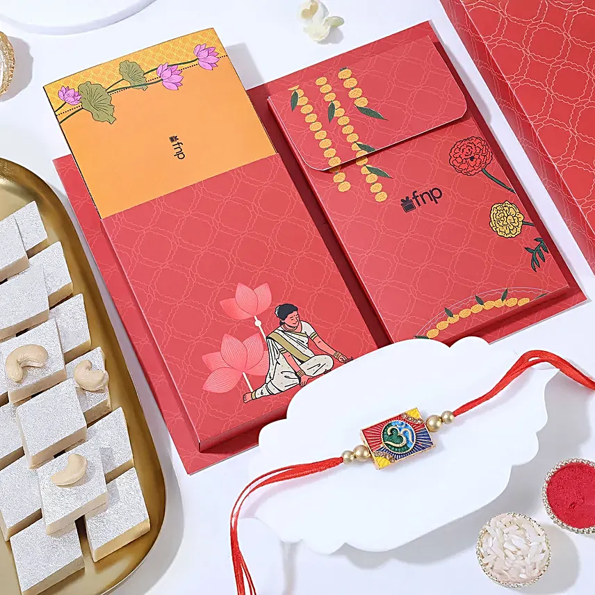 Sacred Om Rakhi N Kaju Katli Box