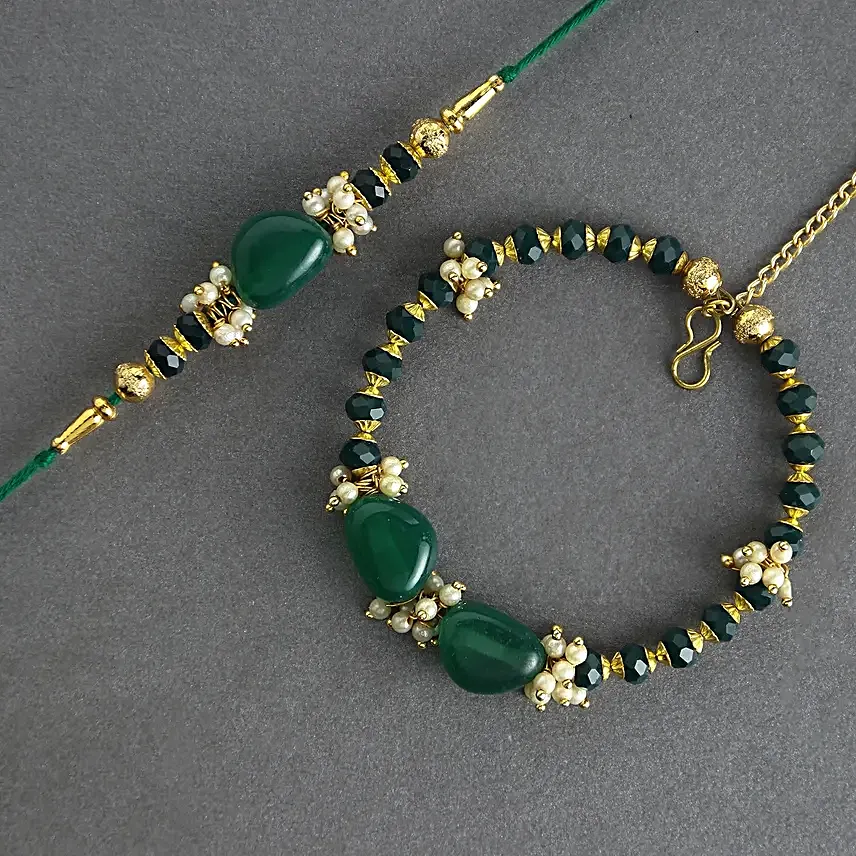 Regal Stone And Pearl Lumba Rakhi Set