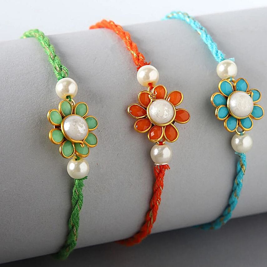 Sneh Premium Beads Floral Rakhis Set Of 3
