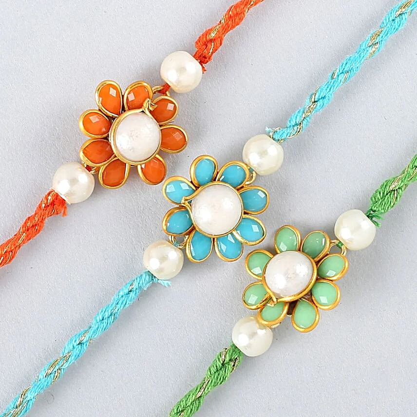 Sneh Premium Beads Floral Rakhis Set Of 3