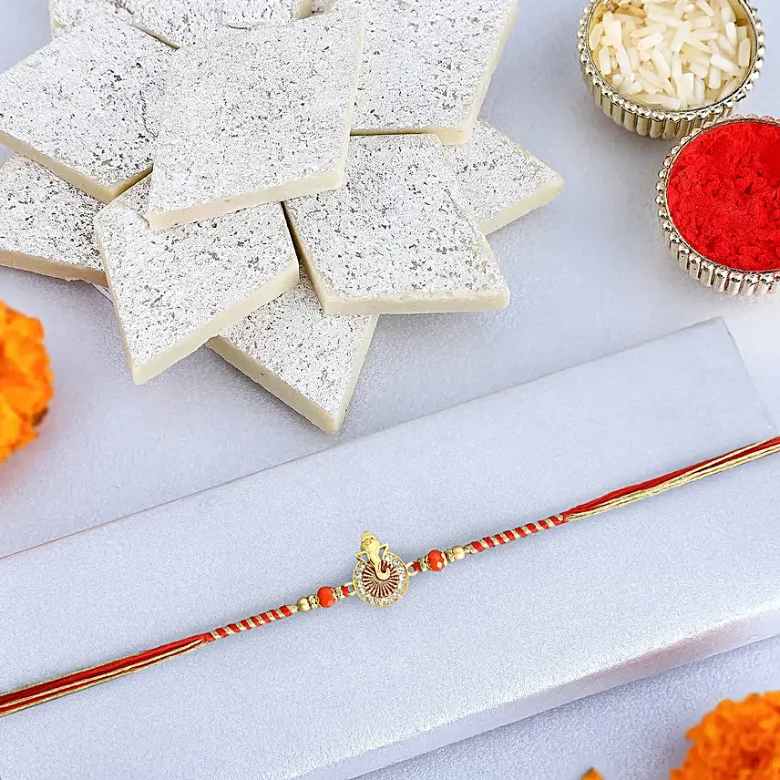 Ethereal Ganesh Harmony Rakhi With Kaju Katli