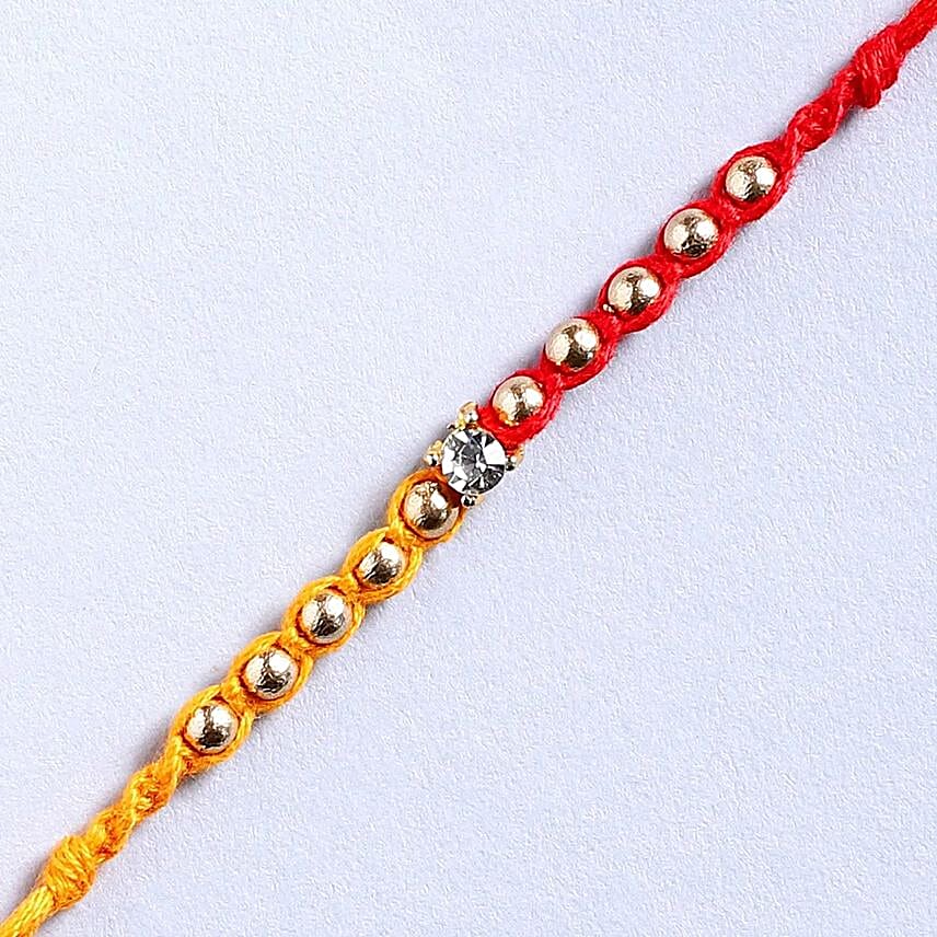 Red & Yellow Fancy Rakhi With Soan Papdi