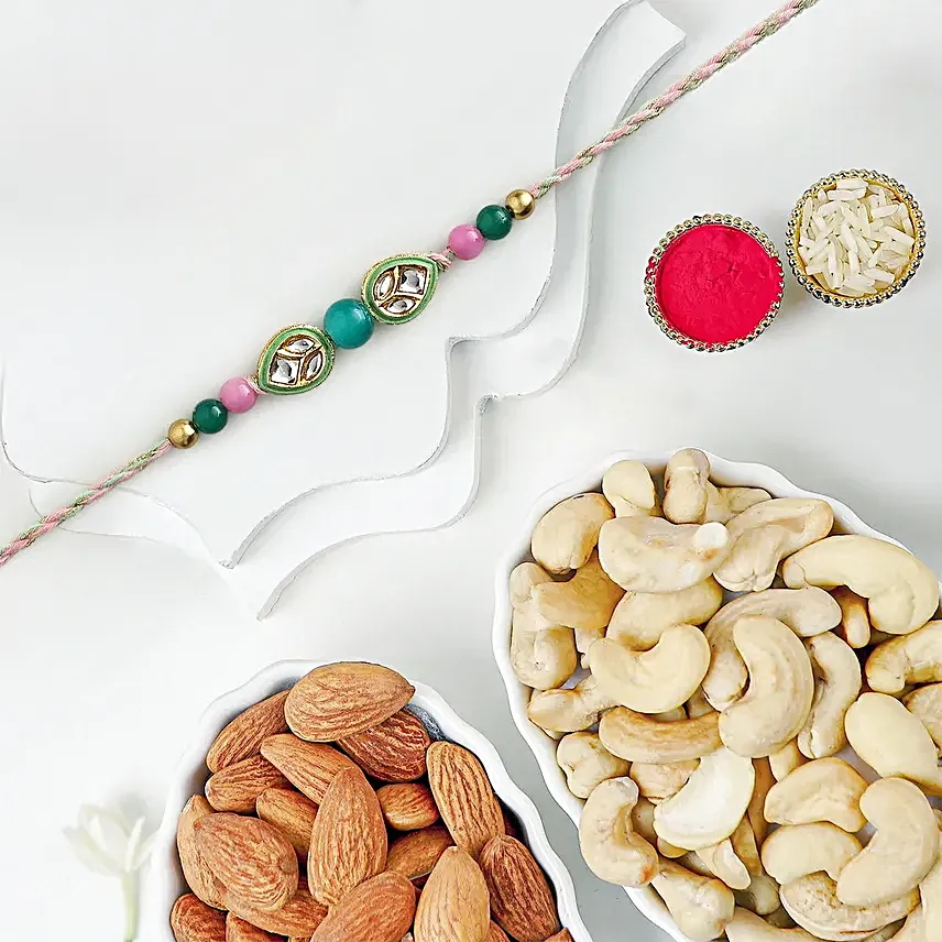 Royal Radiance Kundan Rakhi With Cashew & Almonds