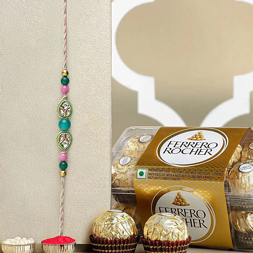 Royal Radiance Kundan Rakhi With Ferrero Rocher 16 Pcs