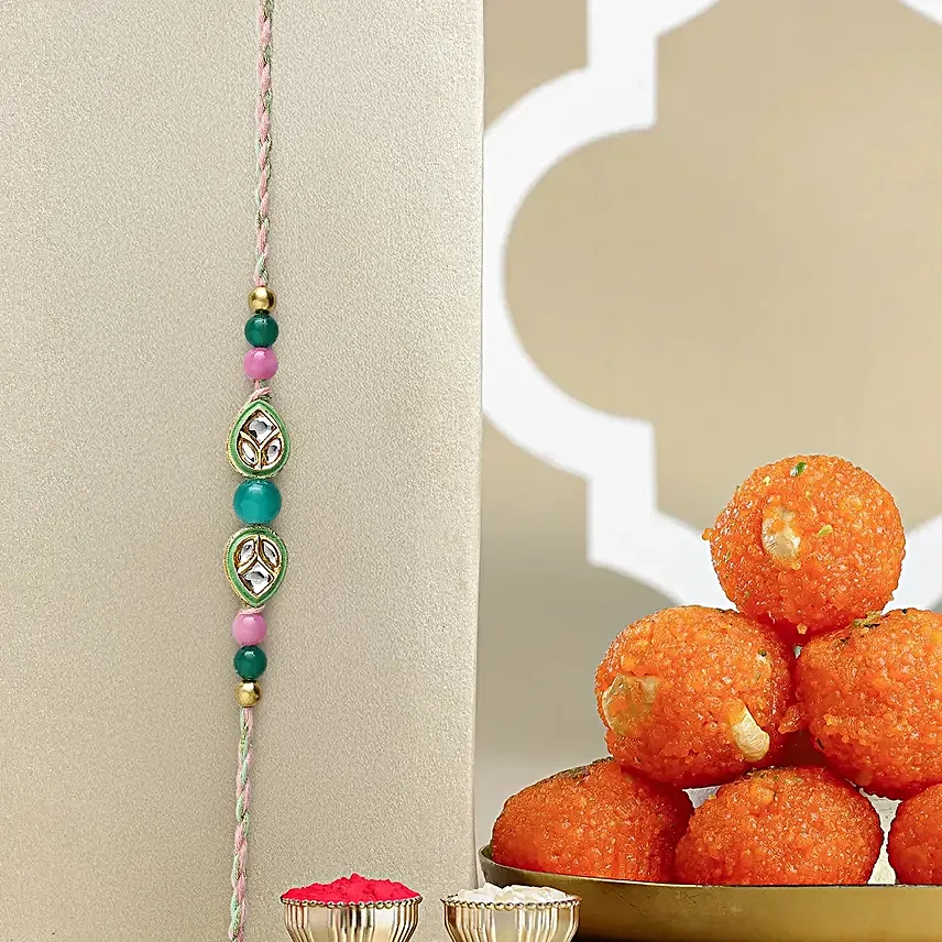 Royal Radiance Kundan Rakhi With Motichoor Laddoo