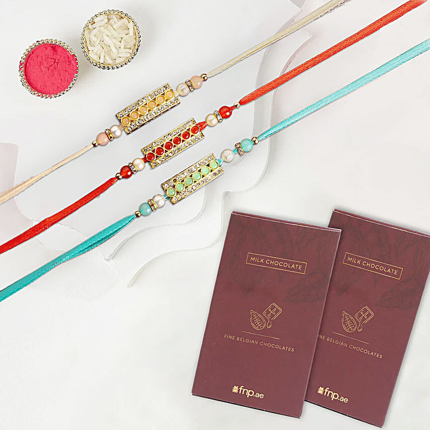 Ethnic Stone Rakhi With 2 Fnp Chocolates